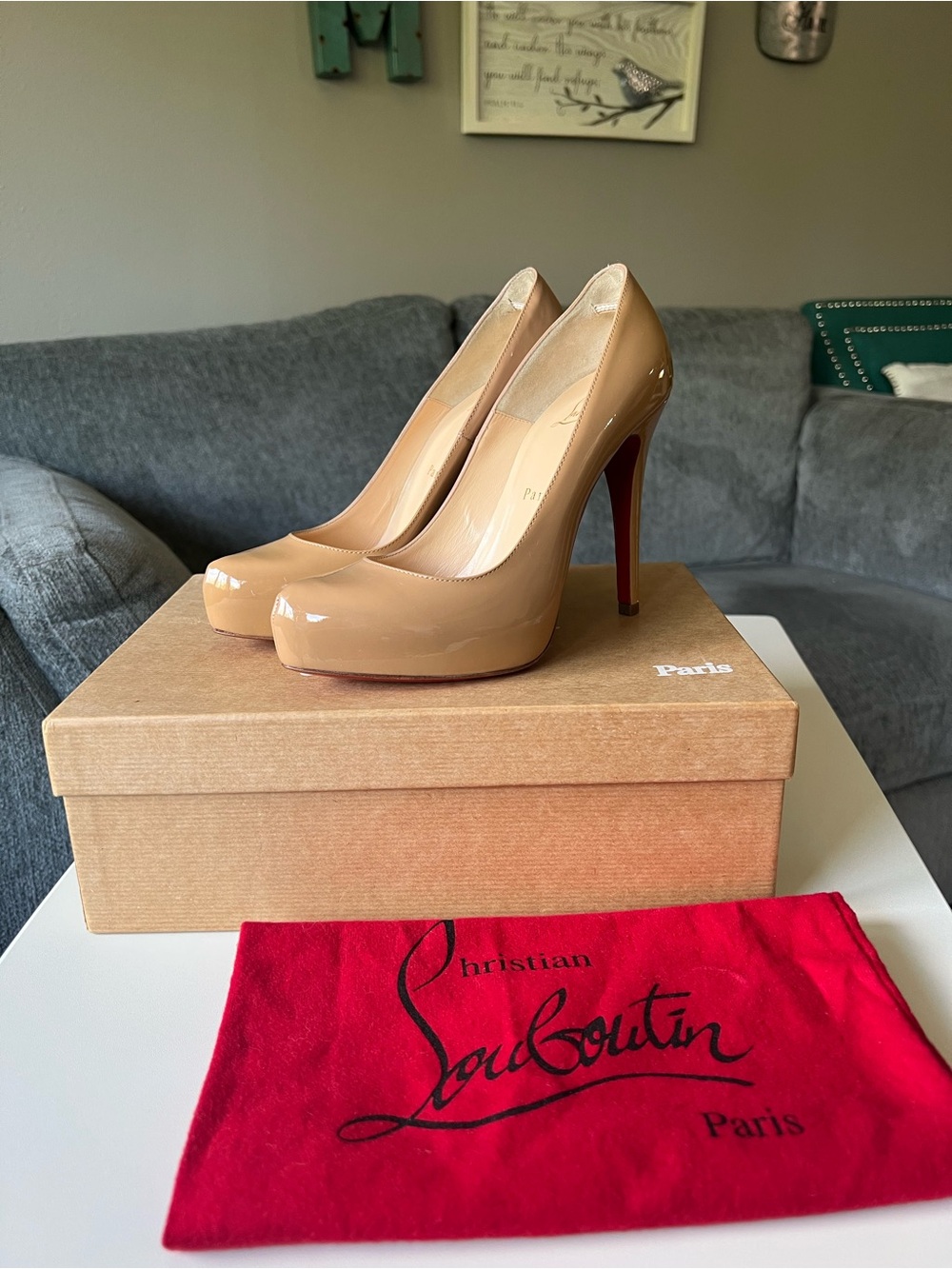 Christian Louboutin Rolando 120 Nude Patent Leather Platform Pumps  Size 6